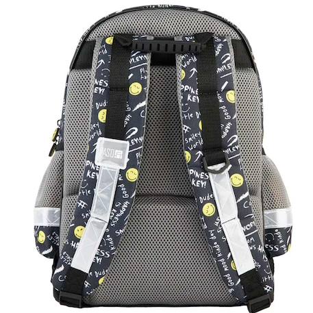 Sac à dos scolaire smiley world good mood 2 compartiments 41 cm Noir / jaune / gris 2 - vertbaudet enfant 