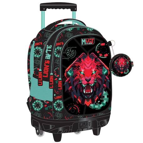Sac à dos chariot 3 compartiments zippés motif lion – must team Bleu lagon 1 - vertbaudet enfant 