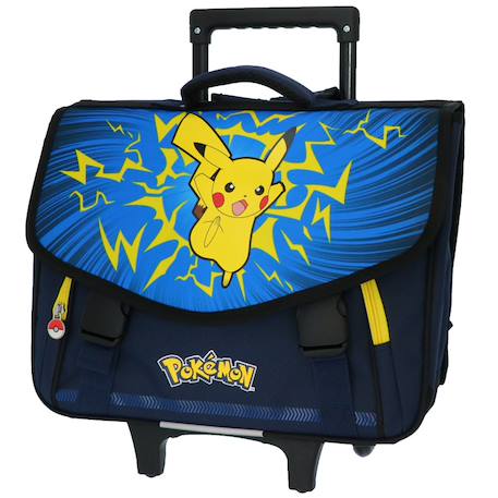 Cartable à roulettes garçon pikachu pokémon 2 compartiments 41 cm Bleu / jaune 1 - vertbaudet enfant 
