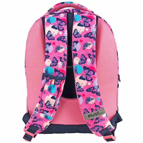 Sac à dos scolaire fille textile imprimé papillons pailleté Bleu marine/orange fluo 2 - vertbaudet enfant 