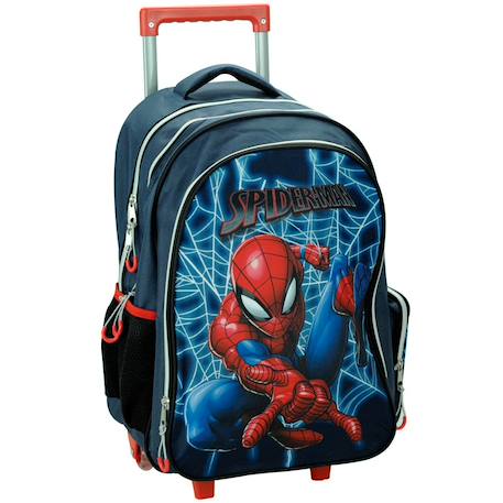 Sac à dos à roulettes garçon spider-man imprimé en tissu haute qualité Bleu marine/orange fluo 1 - vertbaudet enfant 