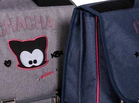 Cartable à ouverture avant chacha miaou 38x35x13 cm Gris / gris / anthracite / gris 2 - vertbaudet enfant 