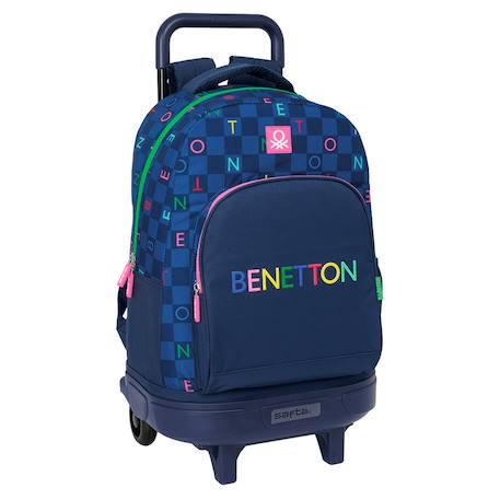 Sac à dos trolley benetton damero à roues amovible 45x33x22 cm Bleu / multicolore 1 - vertbaudet enfant 