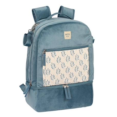 Sac à dos à langer velours feuilles 43 cm Bleu / ecru 1 - vertbaudet enfant 