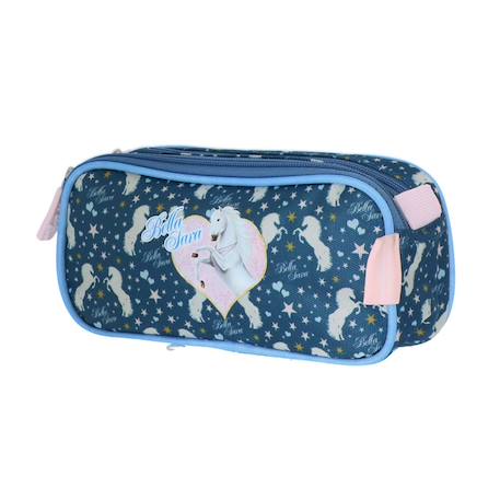 Trousse rectangulaire double compartiment textile motif cheval bella sara Bleu / rose 3 - vertbaudet enfant 