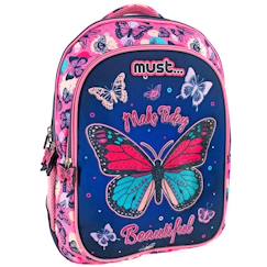 Sac à dos scolaire fille textile imprimé papillons pailleté  - vertbaudet enfant