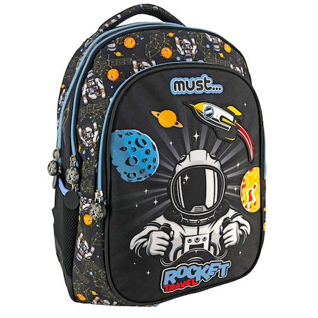 Sac à dos scolaire 2 compartiments astronaute rocket travel 43 cm Noir / bleu / blanc 1 - vertbaudet enfant 