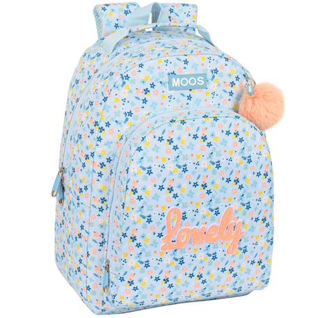 Sac à dos scolaire fille moos lovely imprimé floral 42 cm Bleu ciel 1 - vertbaudet enfant 