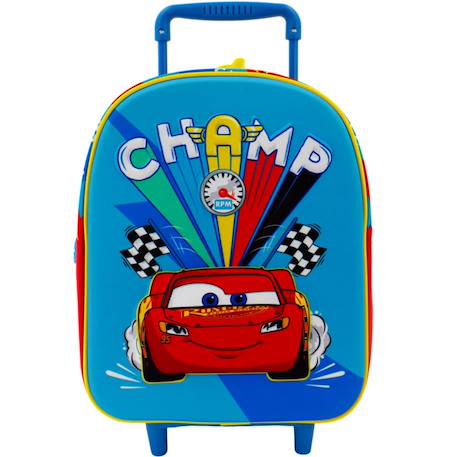 Sac à roulettes maternelle cars champion 30 cm - trolley scolaire Bleu / rouge / blanc 3 - vertbaudet enfant 