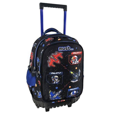 Sac à dos chariot à roulettes space battle 3 compartiments zippés 45 cm Noir / bleu / marine / bleu 1 - vertbaudet enfant 