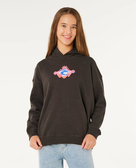 Sweat à capuche sunshine squad   fille Washed black 1 - vertbaudet enfant 