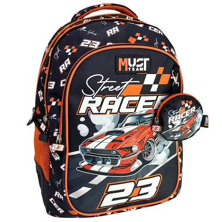 Garçon-Accessoires-Cartable, trousse-Sac à dos scolaire 2 compartiments voiture de course street racer 43 cm