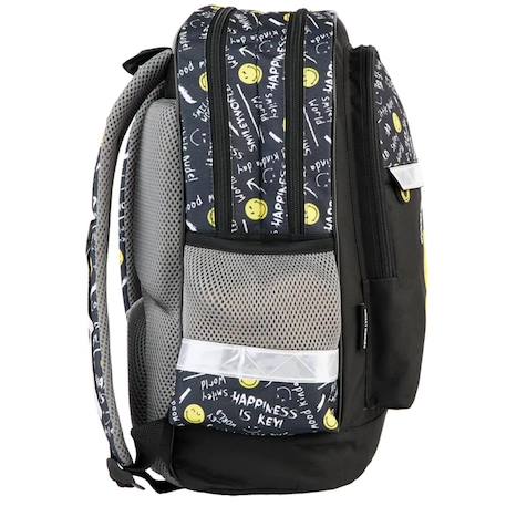 Sac à dos scolaire smiley world good mood 2 compartiments 41 cm Noir / jaune / gris 3 - vertbaudet enfant 