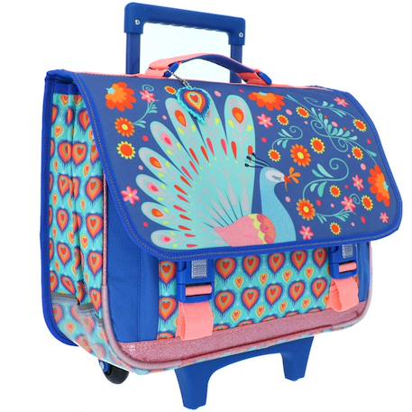 Cartable trolley scolaire motif paon avec 2 compartiments 41 cm Bleu 3 - vertbaudet enfant 