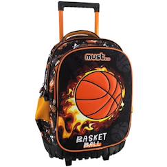 Sac à roulettes scolaire garçon basketball fire 45 cm - trolley 3 compartiments  - vertbaudet enfant