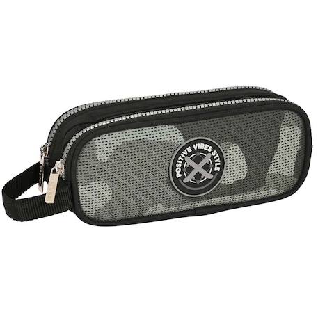 Fille-Accessoires-Cartable, trousse-Trousse garçon rectangulaire double compartiment positive vibes style camouflage 20 cm