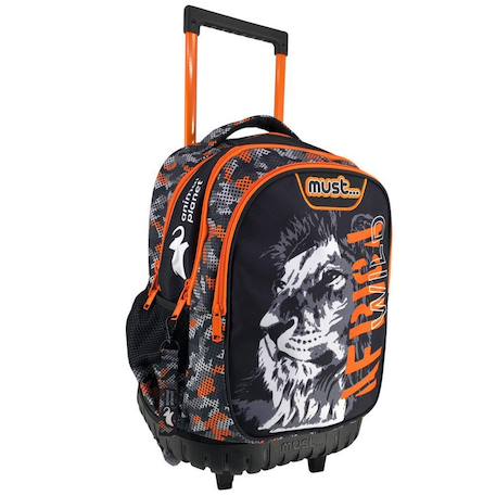 Trolley scolaire garçon lion animal planet africa wild 3 compartiments 45 cm Noir / orange / gris 1 - vertbaudet enfant 