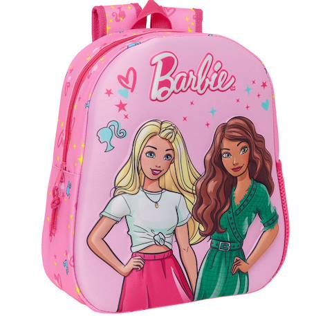 Sac à dos maternelle fille barbie face 3d moulée polyester 33 cm bretelles rembourrées Rose 1 - vertbaudet enfant 