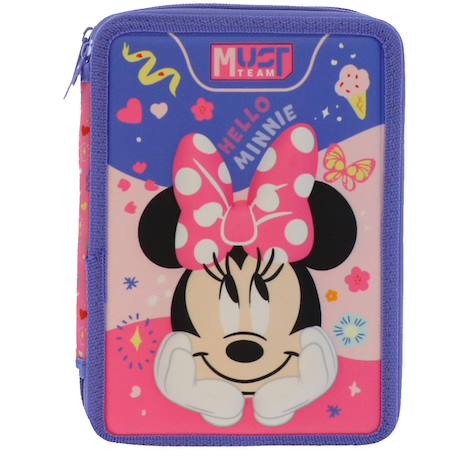 Fille-Accessoires-Trousse fille remplie 2 compartiments tissu imprimé hello minnie 21 cm
