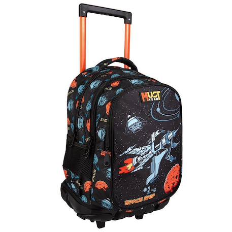 Sac à roulettes scolaire 3 compartiments vaisseau spatial 45 cm Noir / orange 1 - vertbaudet enfant 