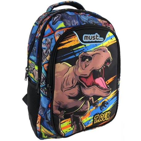 Sac à dos garçon dinosaure t-rex avec 2 compartiments 43 cm Noir / bleu 1 - vertbaudet enfant 