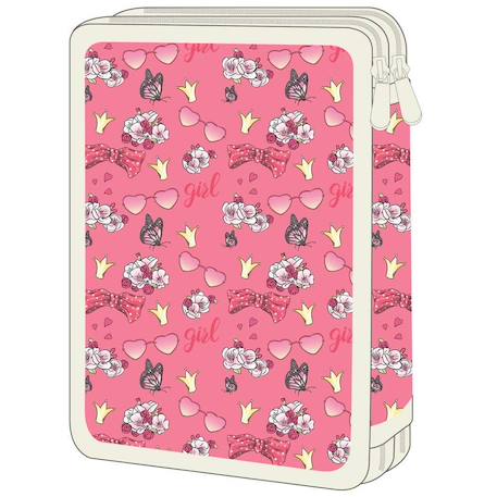 Trousse garnie papillons et cœurs à 2 compartiments zippés Rose 2 - vertbaudet enfant 