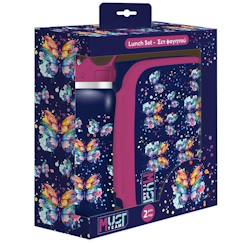 Puériculture-Boîte repas fille must team butterfly 800 ml + gourde 500 ml acier inoxydable