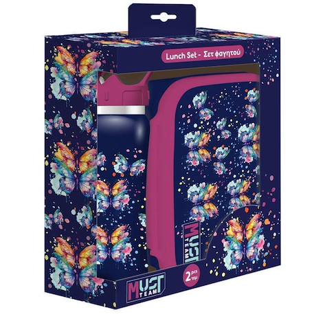 Boîte repas must team butterfly 800 ml + gourde 500 ml acier inoxydable Violet foncé 1 - vertbaudet enfant 