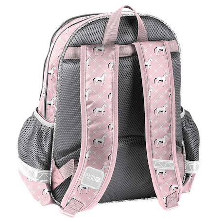 Sac à dos scolaire cheval 'curious and brave' avec 2 compartiments 38 cm Blanc / rose / gris 2 - vertbaudet enfant 