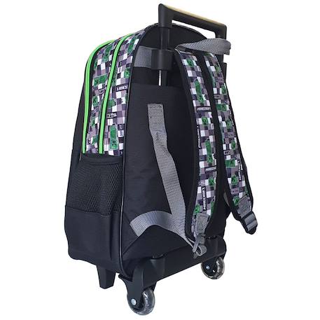 Sac à dos à roulettes minecraft aventure 45 cm - trolley scolaire à 2 compartiments Blanc / noir / vert 2 - vertbaudet enfant 