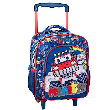 Sac à dos à roulettes 31 cm cmp monster truck – 2 poches filet Bleu/rouge/bleu/jaune 1 - vertbaudet enfant 