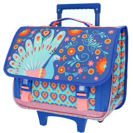 Fille-Accessoires-Cartable trolley scolaire motif paon avec 2 compartiments 41 cm