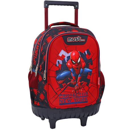 Garçon-Trolley scolaire garçon spiderman 3 compartiments avec base plastique rigide 45 cm
