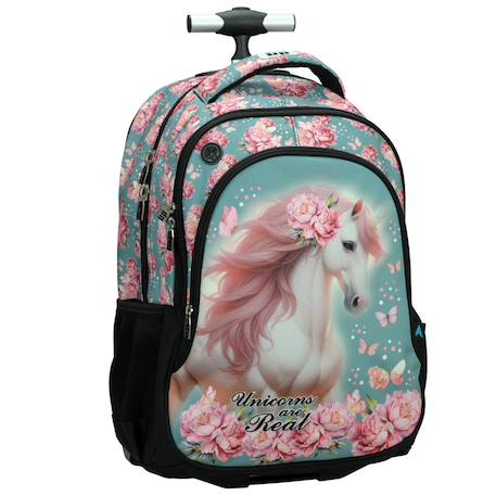 Sac à dos à roulettes fille licorne unicorns are real 48 cm Bleu lagon 1 - vertbaudet enfant 