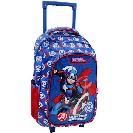 Sac à dos à roulettes garçon captain america avengers 3 compartiments 45 cm Bleu / rouge / blanc 1 - vertbaudet enfant 