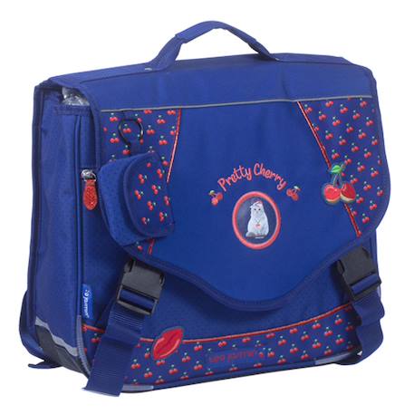 Cartable fille tissu imprimé cerises teo jasmin 38 cm Bleu / rouge 1 - vertbaudet enfant 