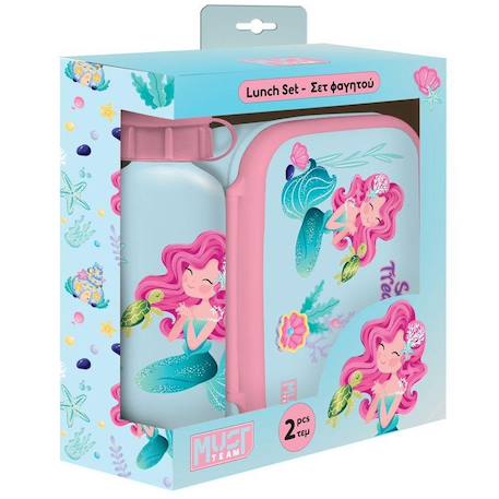 Lot repas enfant sirène 2 pièces boîte pvc + gourde alu Bleu ciel 1 - vertbaudet enfant 