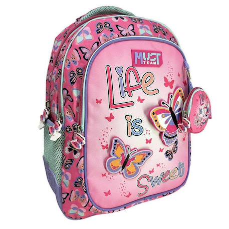 Fille-Accessoires-Cartable, trousse-Sac à dos scolaire fille imprimé papillons life is sweet 43 cm