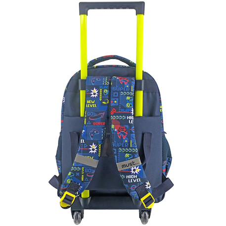 Sac à dos garçon avec roulettes 3 compartiments game over 45 cm Bleu / jaune / noir 2 - vertbaudet enfant 
