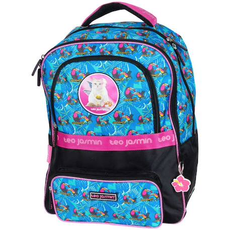 Sac à dos enfant teo jasmin jasmine cat 42 cm à 2 compartiments zippés Bleu+Multicolore+Turquoise/gris/blanc 1 - vertbaudet enfant 
