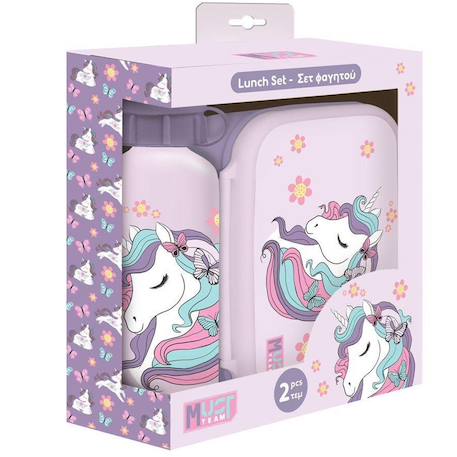 Kit repas enfant licorne 2 pièces boîte pvc et gourde alu 500 ml Blanc / rose / clair / bleu 1 - vertbaudet enfant 