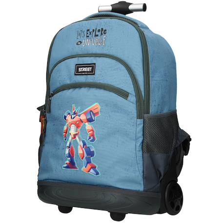 Sac à roulettes street robots 47 cm Bleu / gris 1 - vertbaudet enfant 