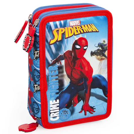 Garçon-Accessoires-Cartable, trousse-Trousse remplie à 3 compartiments zippés spider-man 20 cm