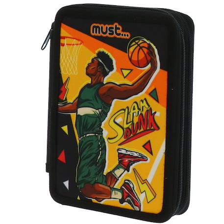 Trousse double zippée rembourrée imprimé basketball must slam dunk Noir / orange 1 - vertbaudet enfant 