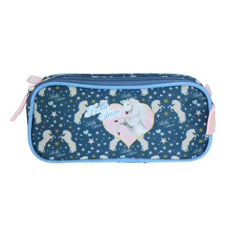 Trousse fille rectangulaire double compartiment textile motif cheval bella sara Bleu / rose 2 - vertbaudet enfant 