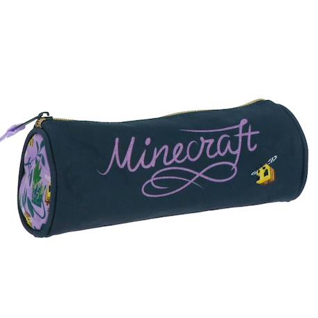 Trousse ronde textile minecraft motif creeper floral Blanc / violet / gris 3 - vertbaudet enfant 