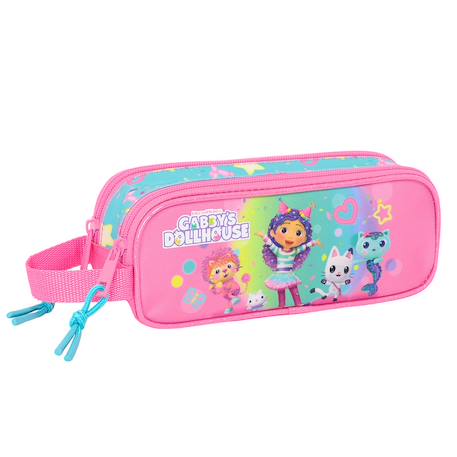 Trousse double tissu synthétique recyclé Blanc / rose / gris 1 - vertbaudet enfant 