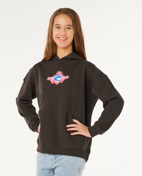 Sweat à capuche sunshine squad   fille Washed black 2 - vertbaudet enfant 