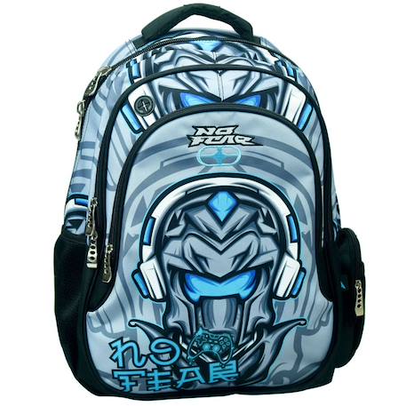 Sac à dos scolaire compartimenté motif robot no fear 43 cm Gris / noir / bleu 1 - vertbaudet enfant 