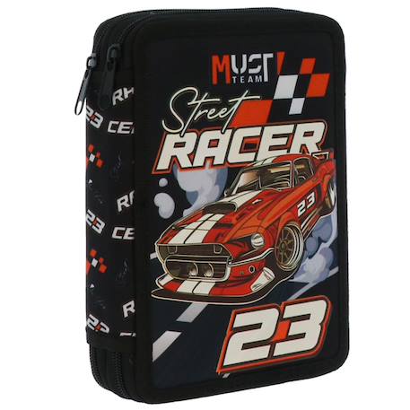 Trousse double compartiment rembourrée imprimé street racer must Noir / orange 1 - vertbaudet enfant 